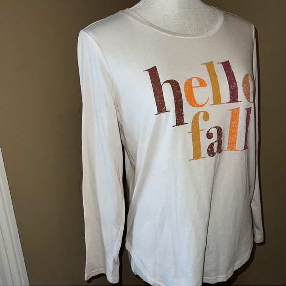 State of Mine HELLO FALL Long-Sleeved T-shirt round Hem , Hi/low Hem Size M - Picture 4 of 9